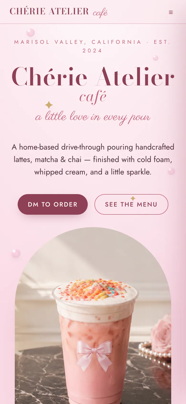 Chérie Atelier Café homepage on a phone