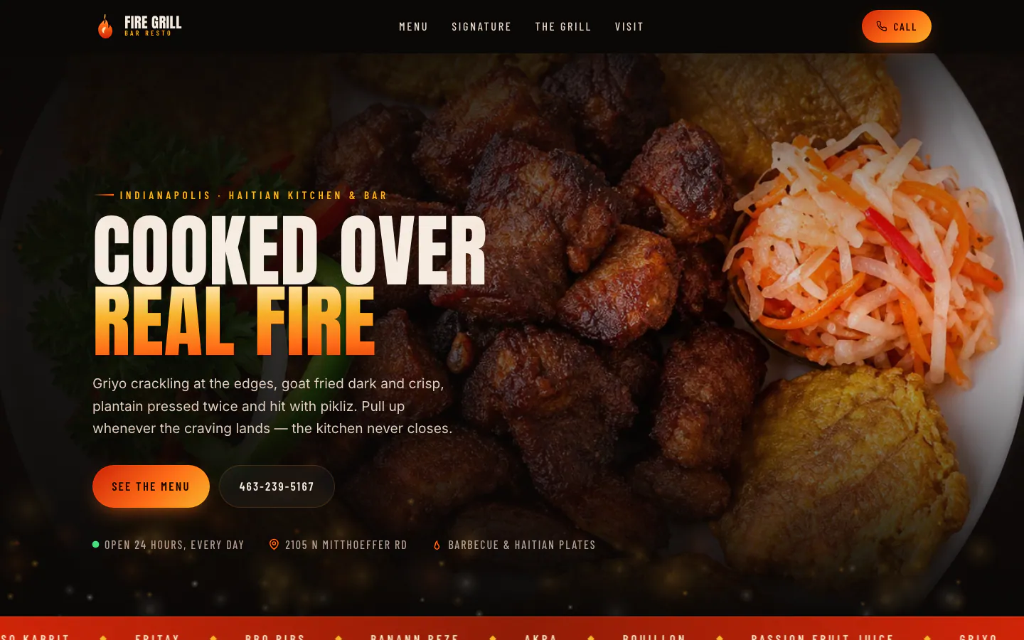 Fire Grill Bar Resto homepage, a live HRDM website