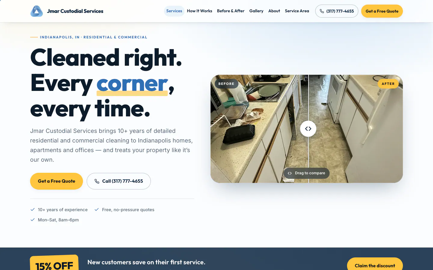 Jmar Custodial Services homepage on desktop