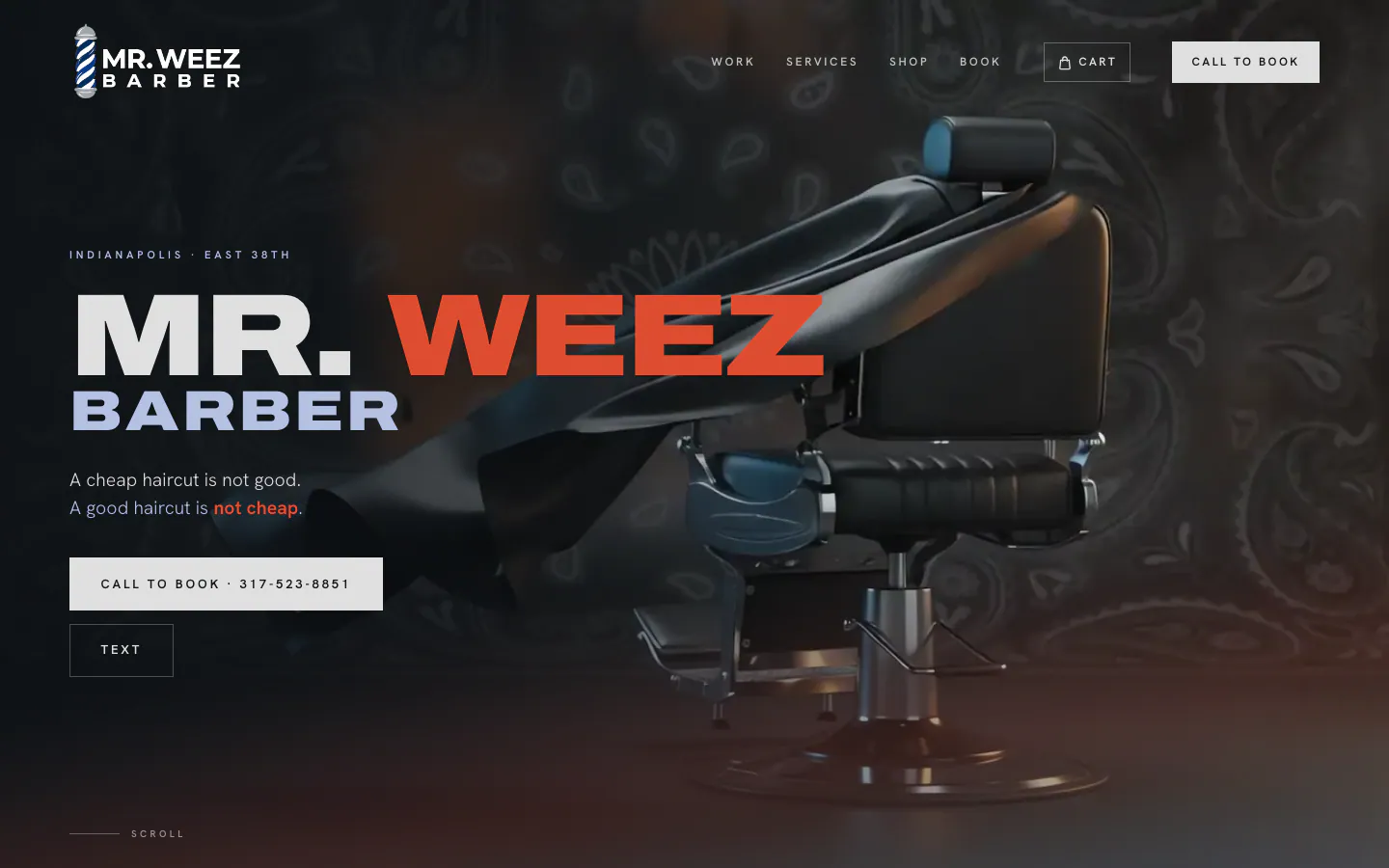Mr. Weez Barber homepage on desktop