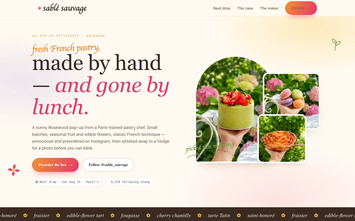 Sablé Sauvage homepage on desktop