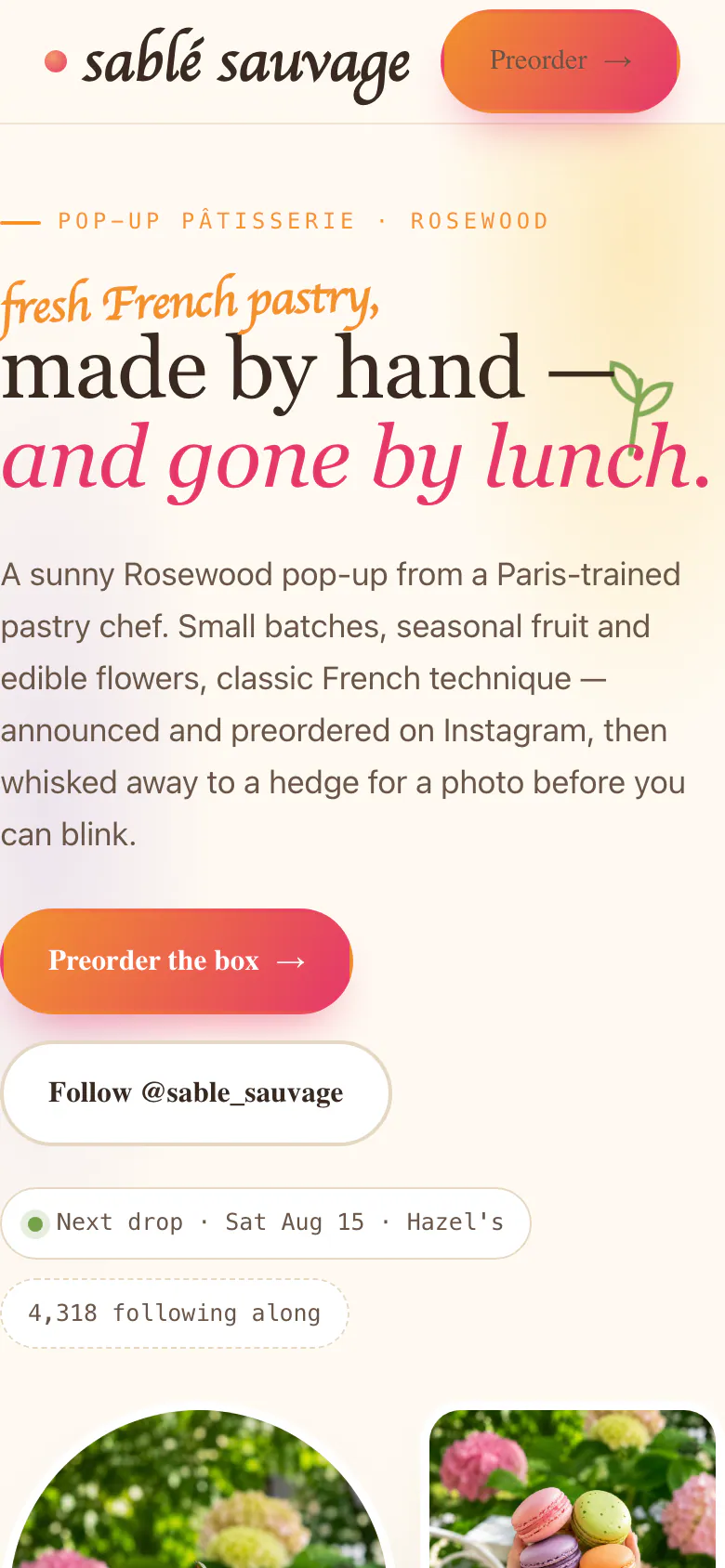 Sablé Sauvage homepage on a phone